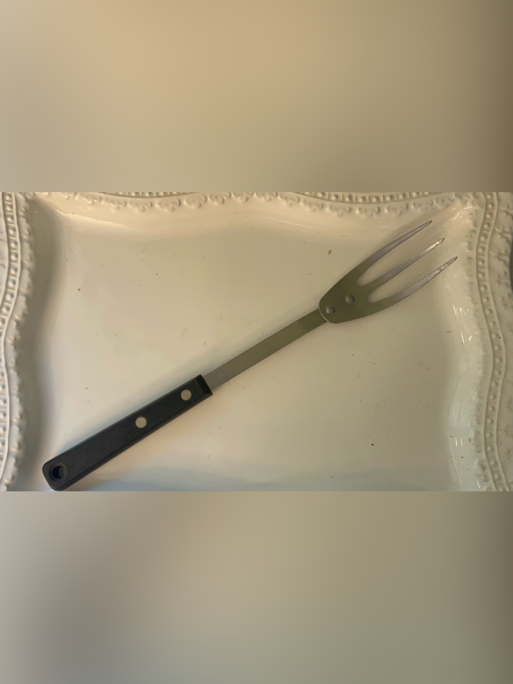 Vintage Ekco Forge Stainless Steel Meat Serving Fork black handle 11.5 inches